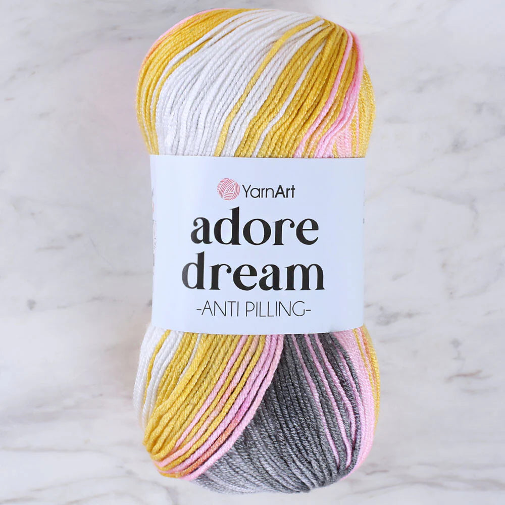 Adore Dream Anti Pilling Variegated Yarn- Mustard/Grey/Pink