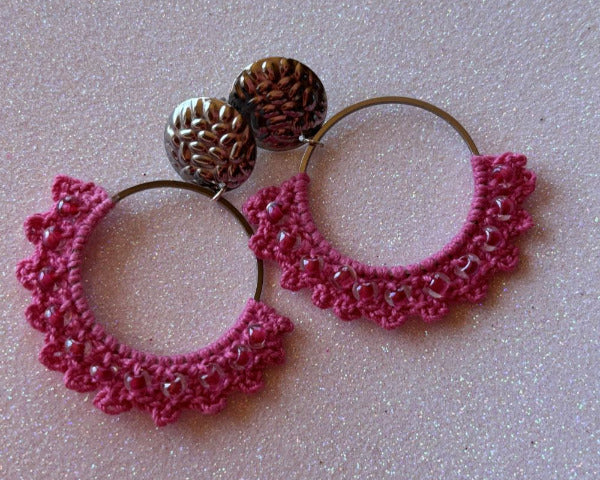 Beaded Crochet Hoop Earrings (Pierced)