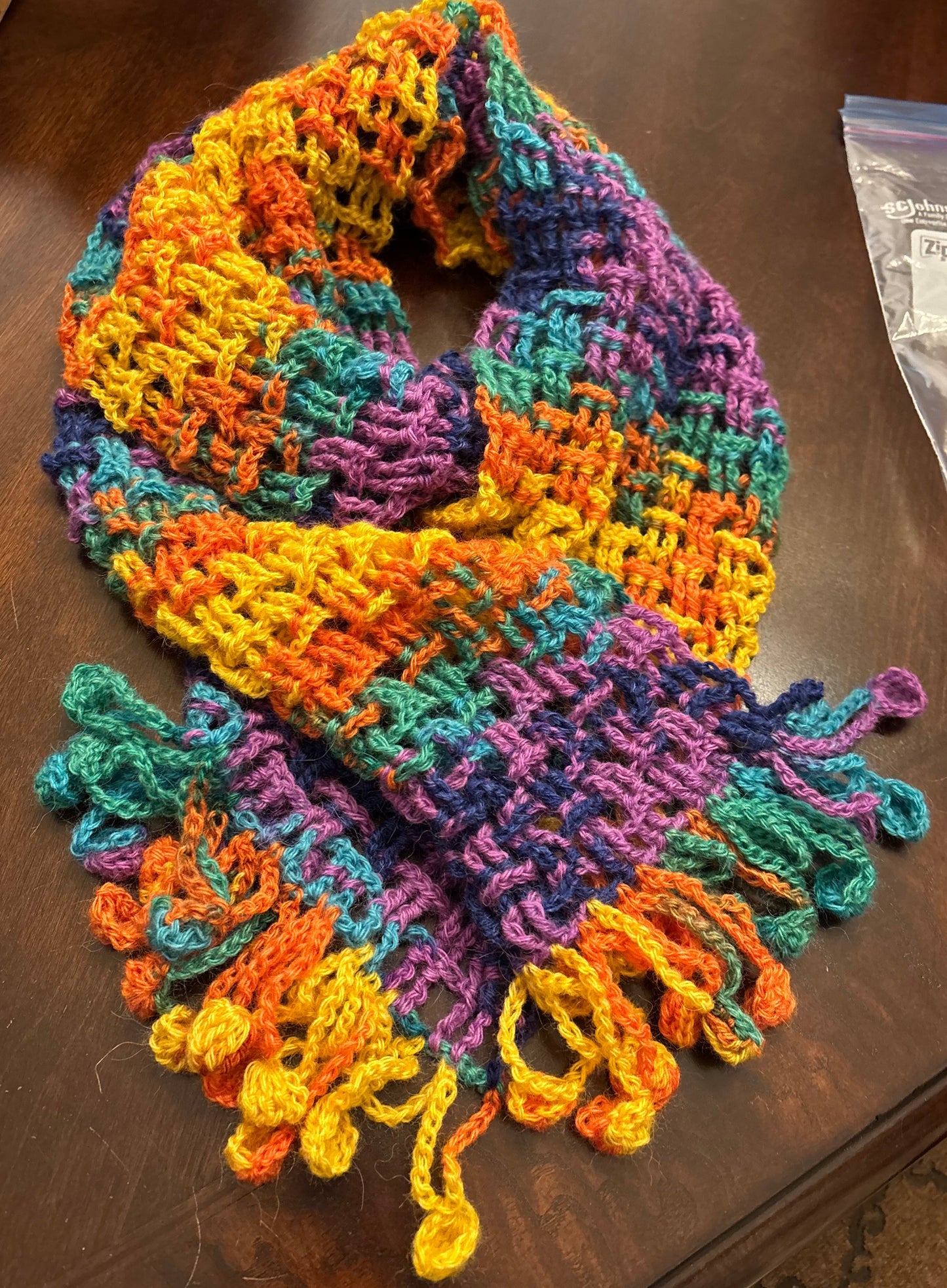 Weave stitch Angora crocheted scarf