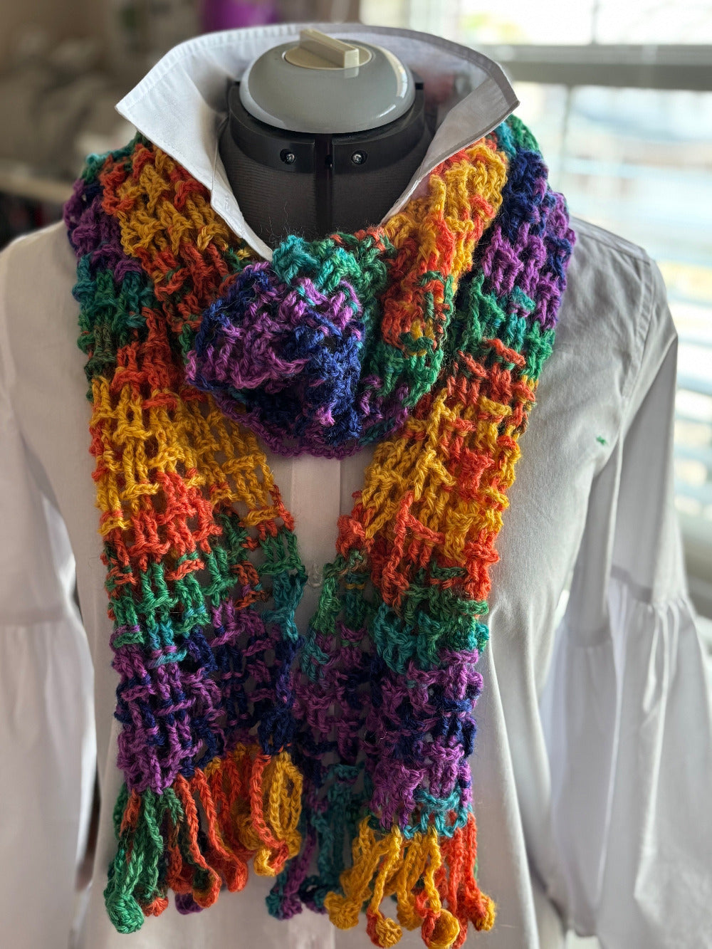 Weave stitch Angora crocheted scarf