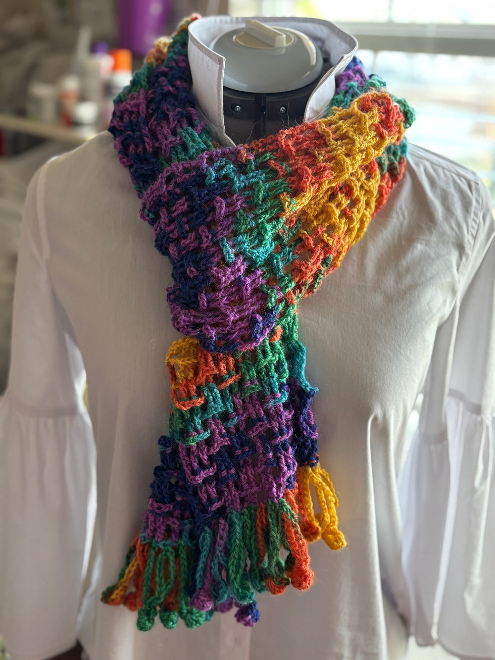 Weave stitch Angora crocheted scarf